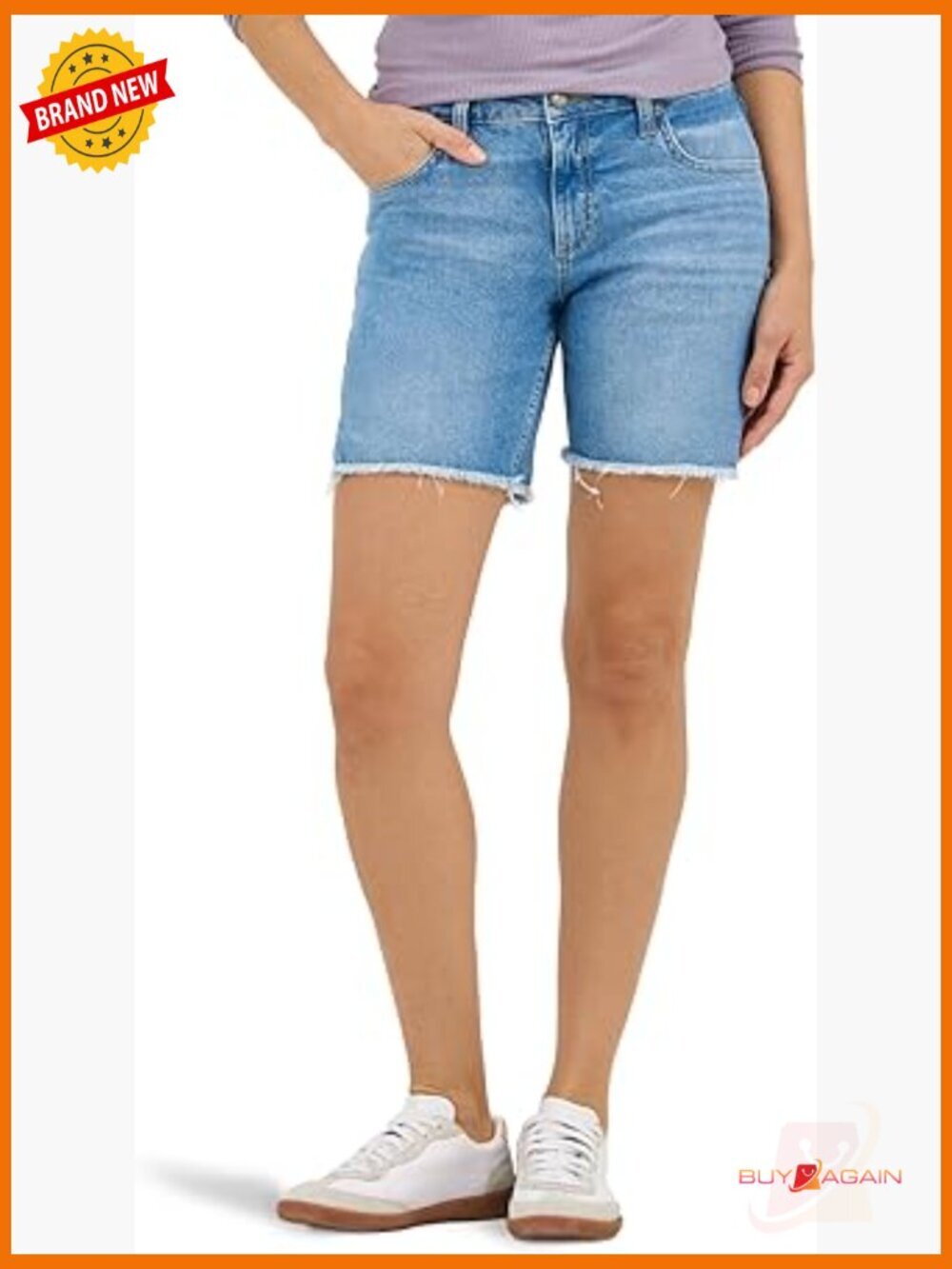Mid Rise 7" Side Slit Denim Shorts Stretch Cotton Blend Regular Fit